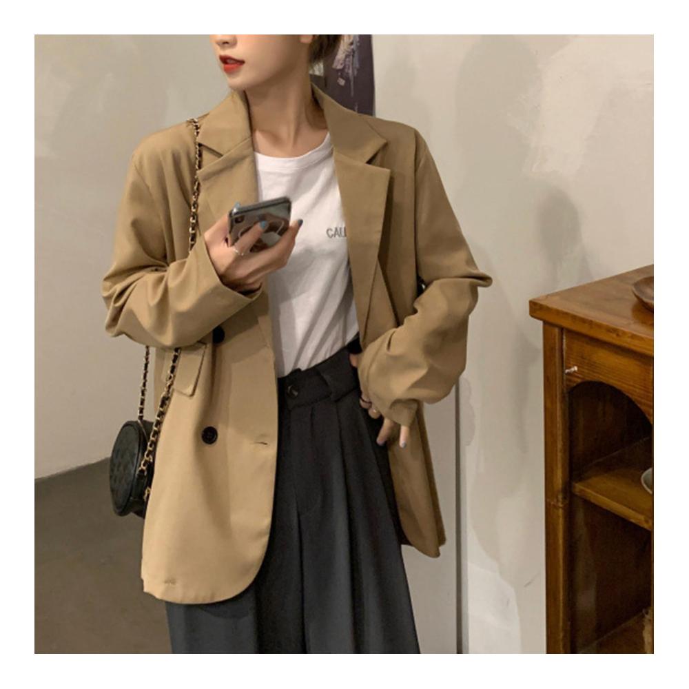 Damen Blazer Langarm Lose Passform Casual Anzugjacke in Solider Farbe mit Knopfleiste - Trendige Strickjacke für Frauen