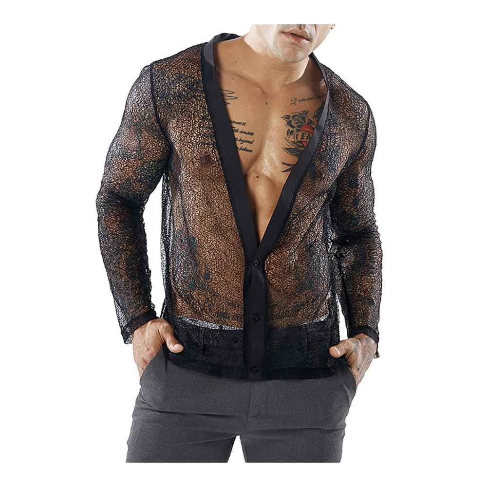 Langarmshirts Herren - Transparentes Netzshirt Dünn und Atmungsaktiv