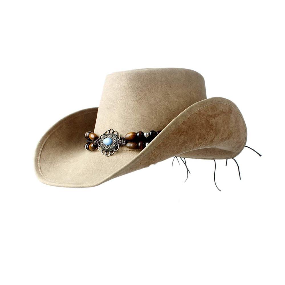 Damen Herren Leder Cowboyhut - Stilvoller 100% Leder Roll Up Hut in Türkis Jazz Cowgirl Cap Design - Cowboyhüte XY-women Elegant & Outblack