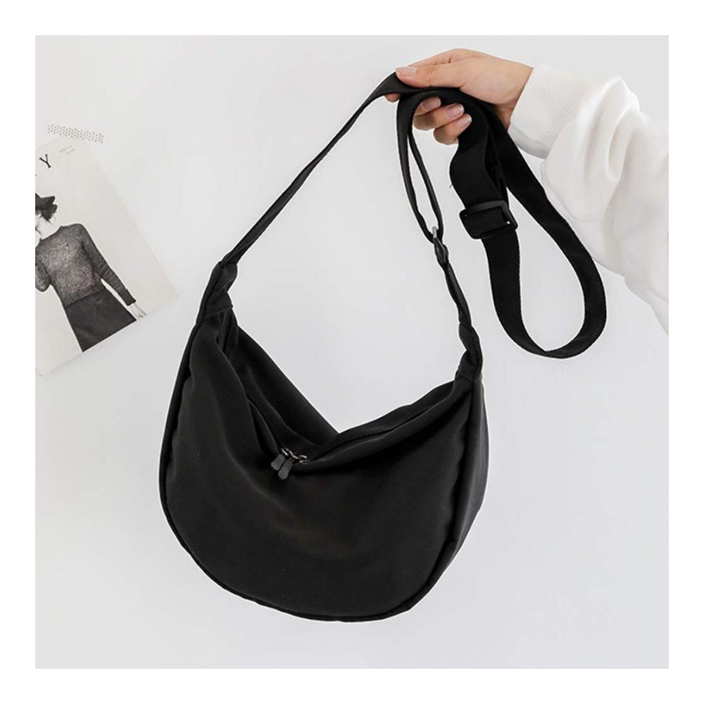 Schwarze Damen Nylon Umhängetasche – Stilvolle Messenger-Bag für Studentinnen Ein-Schulter-Dumpling-Design Modische One-Shoulder-Umhängetasche