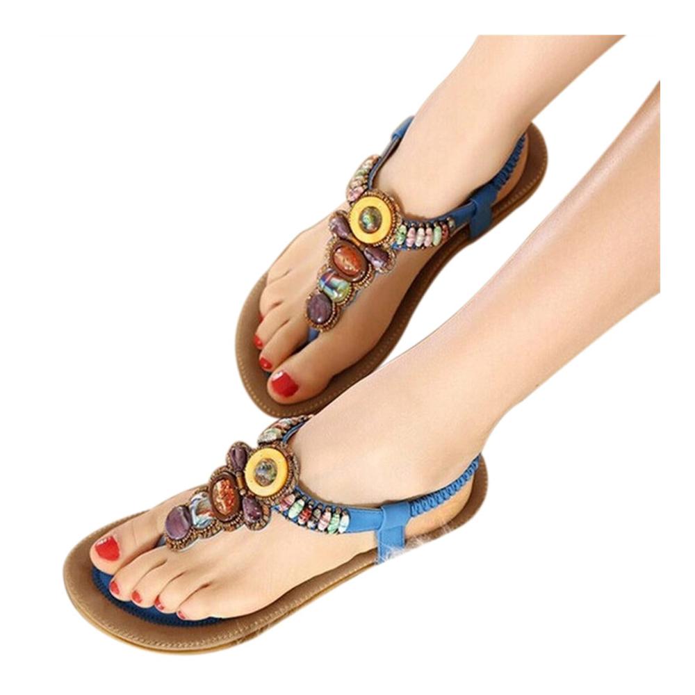 Böhmische Edelstein Perlen Sandalen Damen Sommer Strand Flip Flops in Schwarz Größe 40