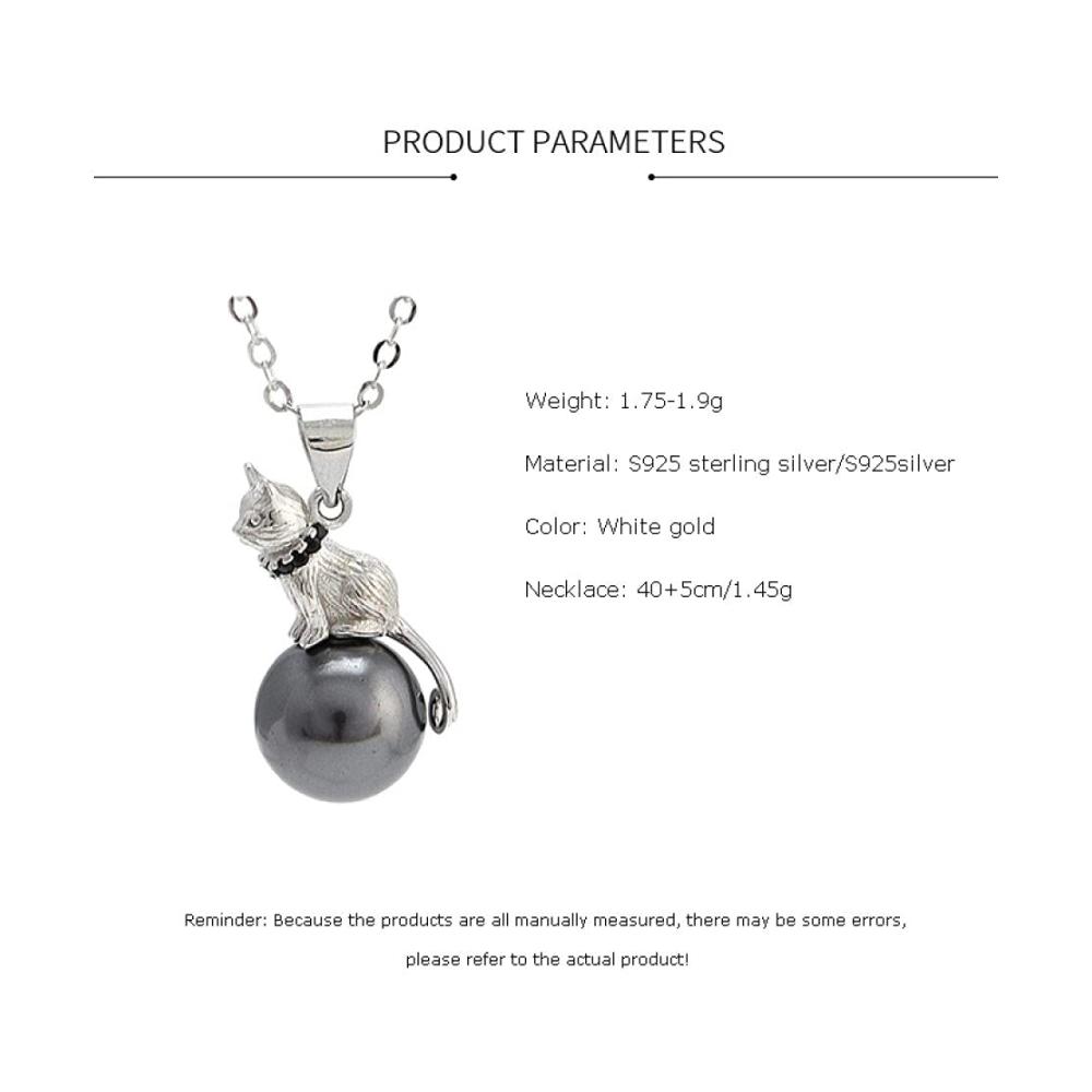 925er Sterlingsilber Katzenhalskette - Süßer 3D-Anhänger matt mit Einzelperle - Verstellbare Kette - Ideales Geschenk für Frauen Mädchen Mutter Tochter Freundin - Jahrestagsschmuck