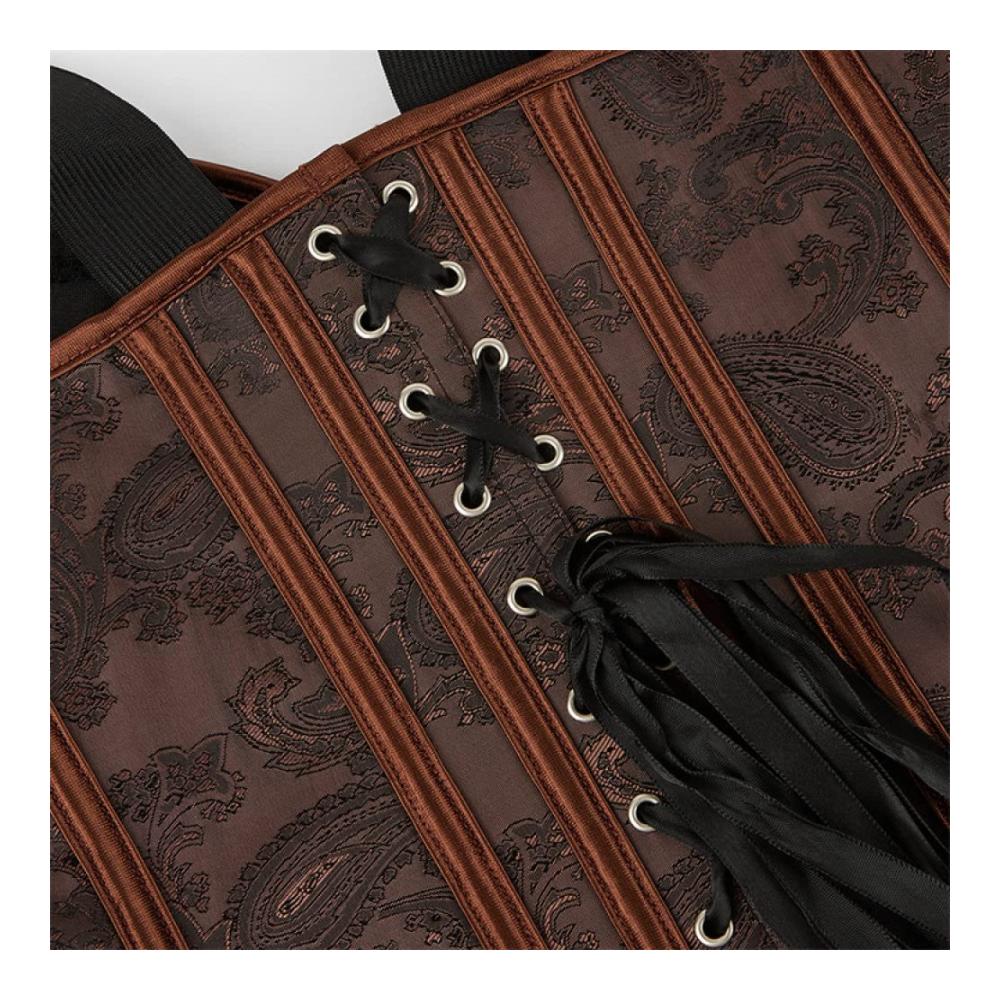 Korsagen & Bustiers Braunes Vintage Paisley Jacquard Korsett - Damen Überbrust Baskisch mit Riemen für Nachtclub Party Taille trainieren Bauchkontrolle Push-Up Shapewear