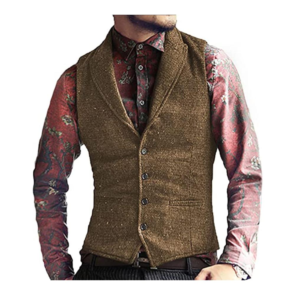 Herren Anzugweste in Braun Einreiher-Design mit Echten Taschen Formelle Kleidungsweste in Größe M (XS-3XL