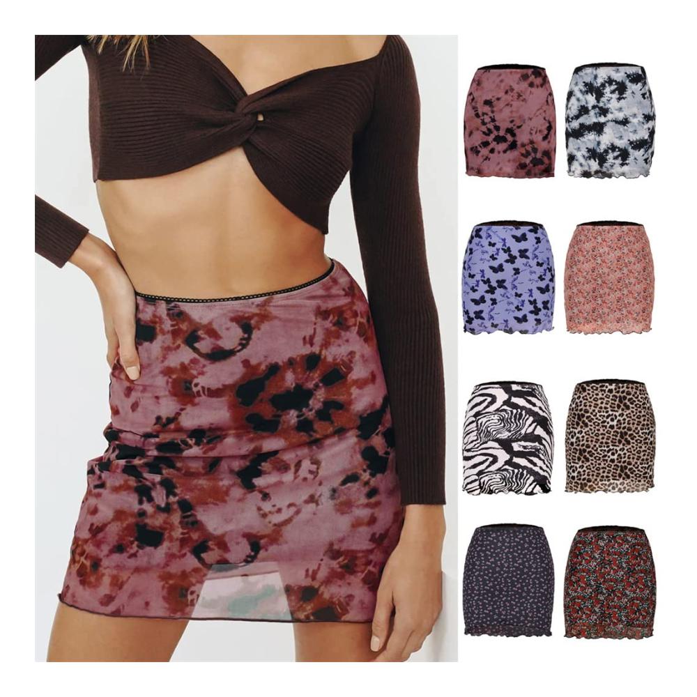 Minirock Damen Vintage-Tie-Dye-Grafikdruck Gothic Bodycon E-Girl Streetwear