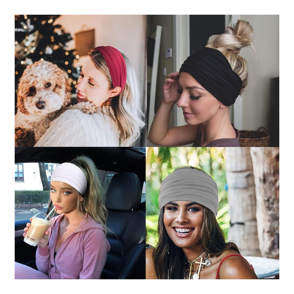 6er Pack Sport-Stirnbänder ANROI für Frauen - Elastische Haarbänder für Yoga Workout Gymnastik - Baumwolle Breites Kopftuch Sommer-Bandana - Haar-Accessoires für aktiven Lifestyle