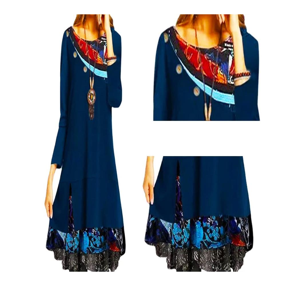 Chiffon Damenkleid Elegant bedrucktes Langarm-Kleid für Freizeit im Frühling und Herbst