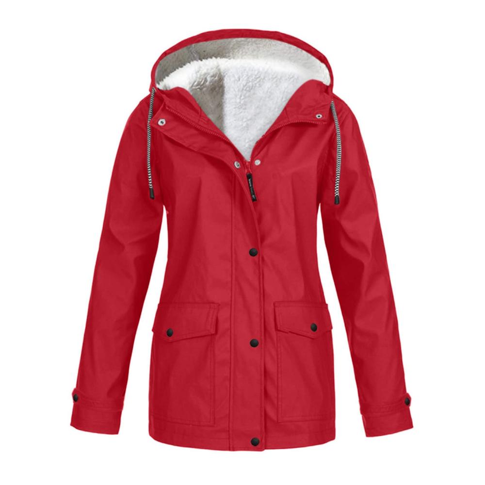 Regenjacken & -mäntel O·Lankeji Damen Wintermantel mit Teddyfleece-Futter und Kapuze – Wasserdichter Regenmantel für den Winter