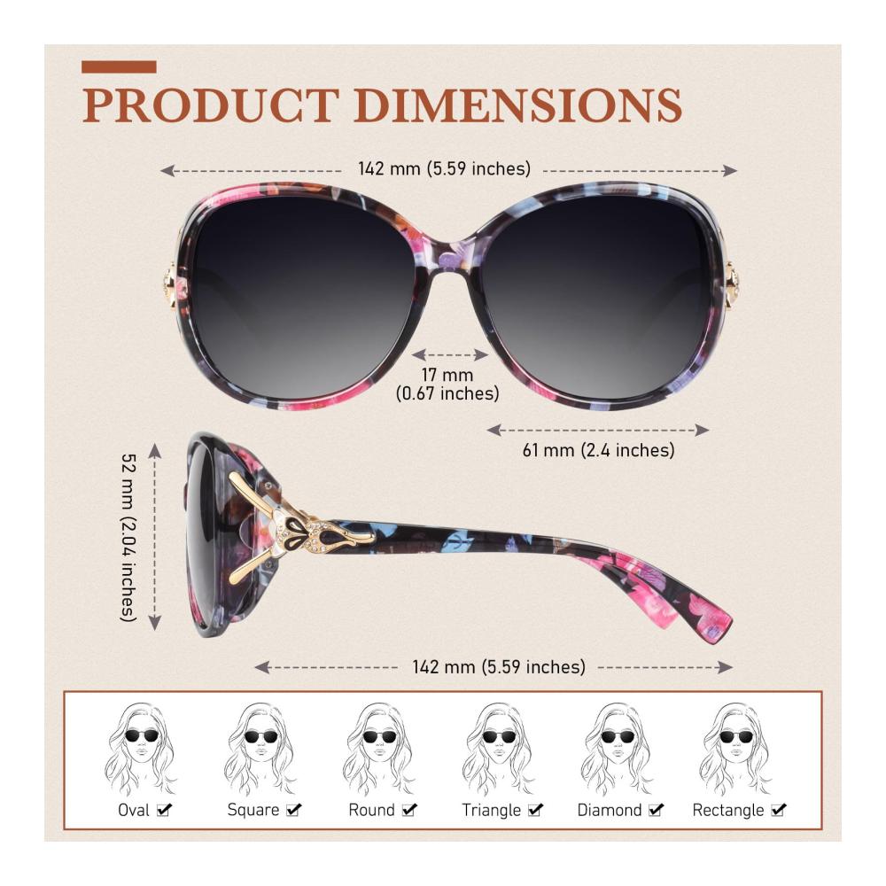 Sunier Damen Polarisierte Großformat Vintage Oversize Sonnenbrille mit 100% UV400 Schutz - Trendy und Klassisch
