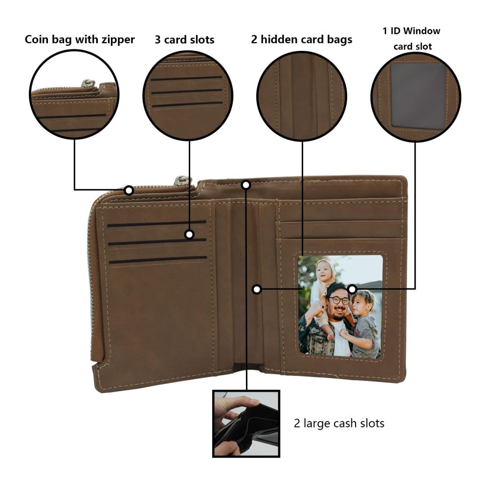 Personalisierte Herren Geldbörsen mit Fotogravur – Elegante Leder Brieftaschen für Vater Sohn Ehemann Ideales Geschenk zum Geburtstag Valentinstag Jahrestag Weihnachten Vatertag