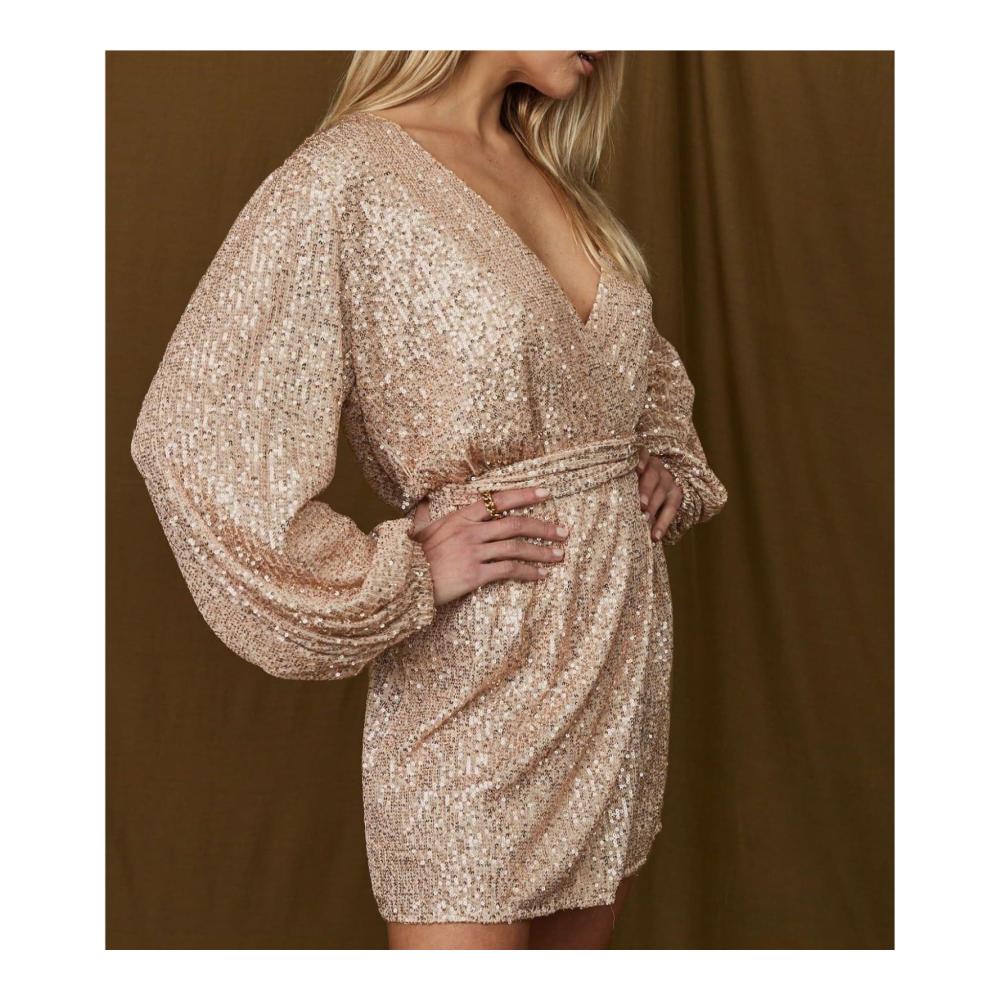 Glitzerndes Pailletten Damenkleid Eine Schulter Halbhoher Kragen Figurbetont & Hüftumspielend für Party Cocktail & Club