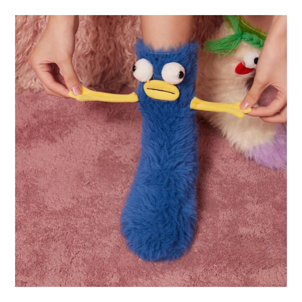 Flauschige Monstersocken für Damen und Mädchen - Lustige Cartoon-Hausschuh-Socken mit Großen Augen Warme Plüsch-Schlafsocken für Gemütlichkeit