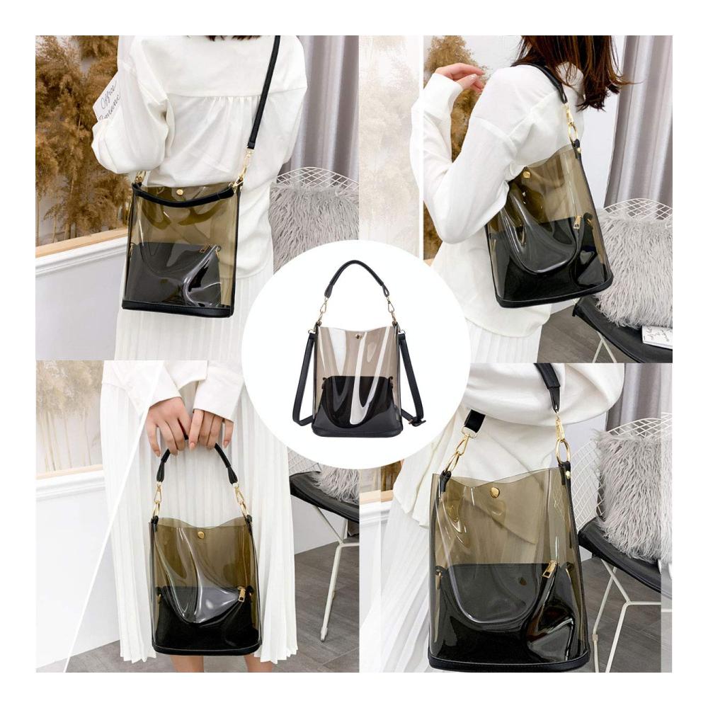 2-in-1 Damen Schultertasche Transparenter Shopper Geldbörse und Große Leder Handtasche - Perfekt für Büro Schule Einkauf und Reisen