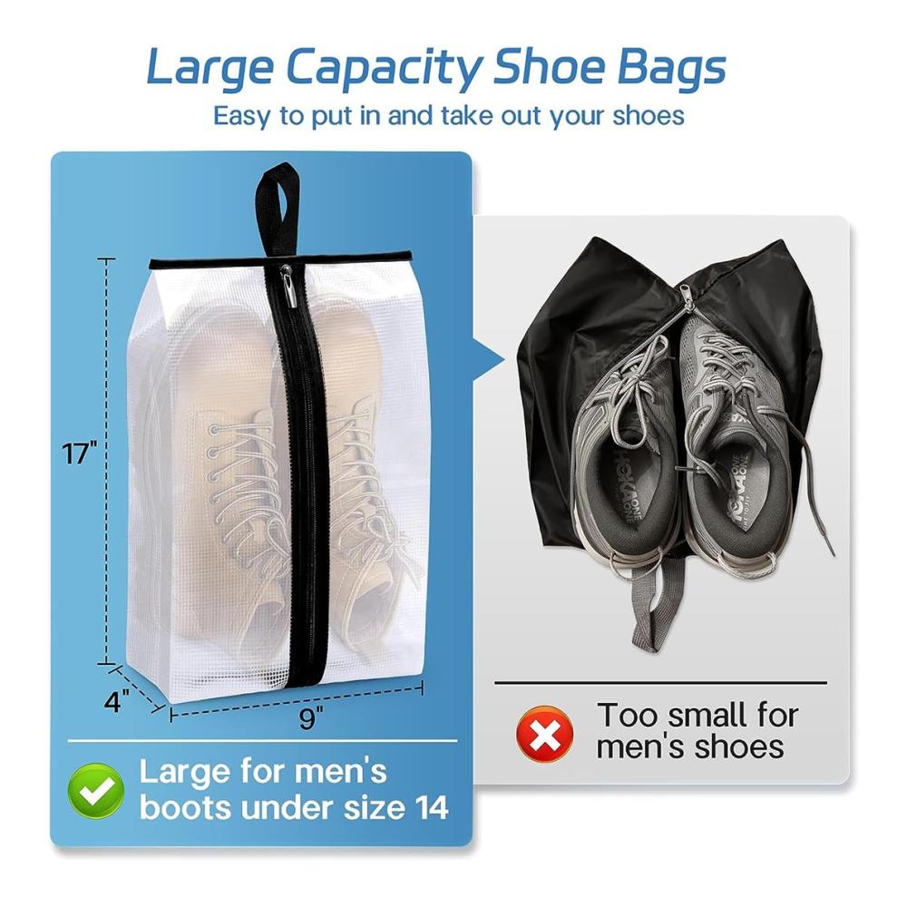 Natürlich wie wäre es mit diesem
Schuhtaschen Set 4 Wasserdichte Schuhbeutel mit Reißverschluss und Multifunktionalem Design - Organizer für Urlaub und Zuhause in 4 Transluzenten Farben (44 * 22 cm