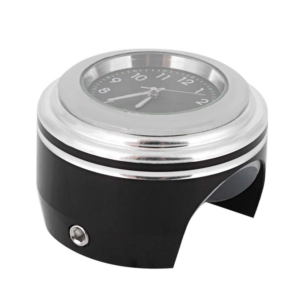 Motorrad Lenkeruhr - Wasserdichte Quarzuhr für 7/8-Zoll-Lenker mit Aluminium Halterung (Weißes Zifferblatt Schwarzes Armband