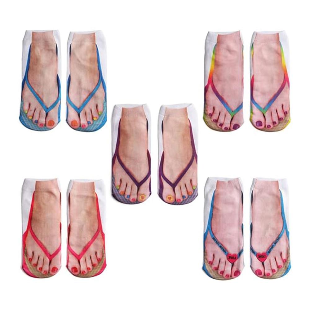 Knöchelsocken 5 Paar - Personalisierte Flip-Flop-Socken mit 3D-Maniküre-Druck für Damen und Mädchen