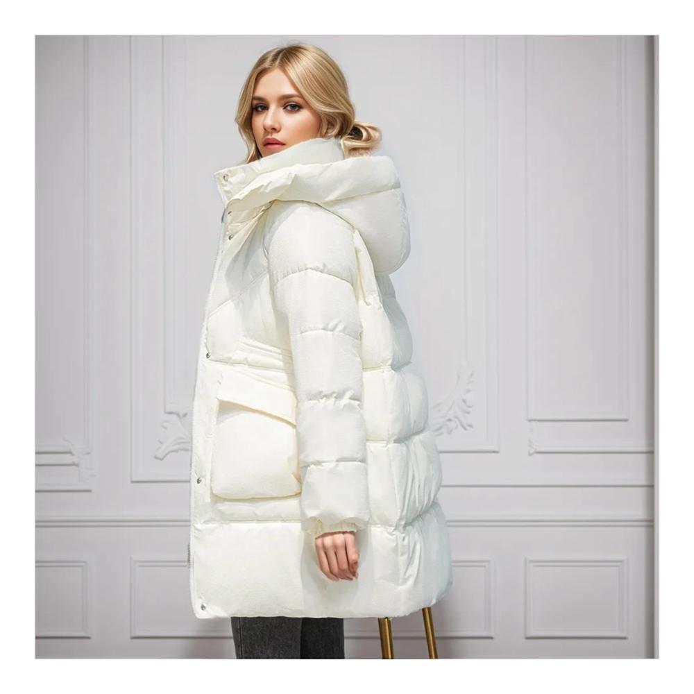 Daunenjacke Damen Winterjacke mit Kapuze | Langarm Steppjacke für Damen | Lässige Stehkragenjacke mit Taschen | Warme Einfarbige Damenwinterjacke | Rippbündchen und Verdickungsoptionen verfügbar