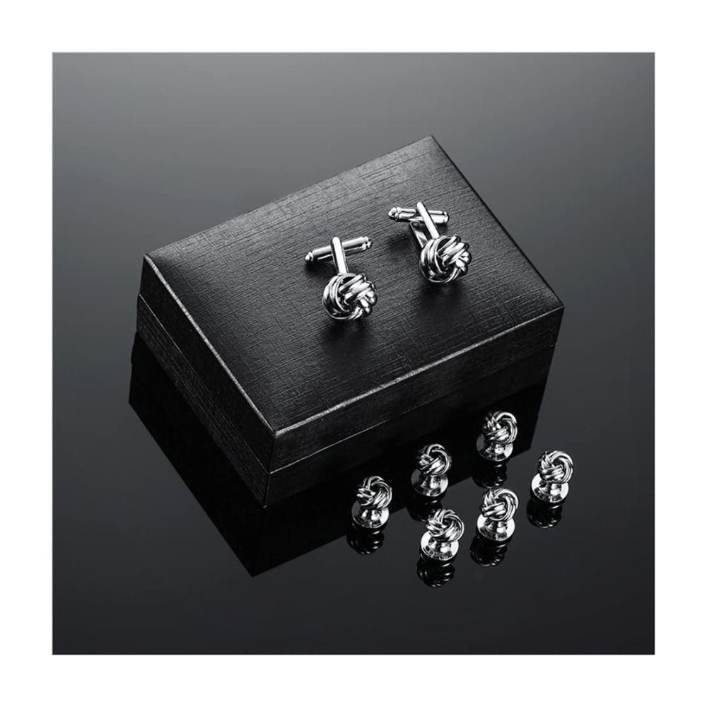 Herrenhemd Manschettenknöpfe-Set | Vintage Designer Hochzeit Manschettenknopf 8 Stück | Geschenkbox inklusive | Hemdknöpfen und Krawattenklammer | Elegantes Knopf-Set