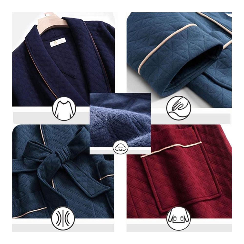 Eleganter Herren Bademantel aus 100% atmungsaktiver Baumwolle | Leichter Morgenmantel mit Taschen & Gürtel | Ideal für Frühling Sommer Herbst | Perfektes Geschenk für Partys | Robe in Rot Größe XL