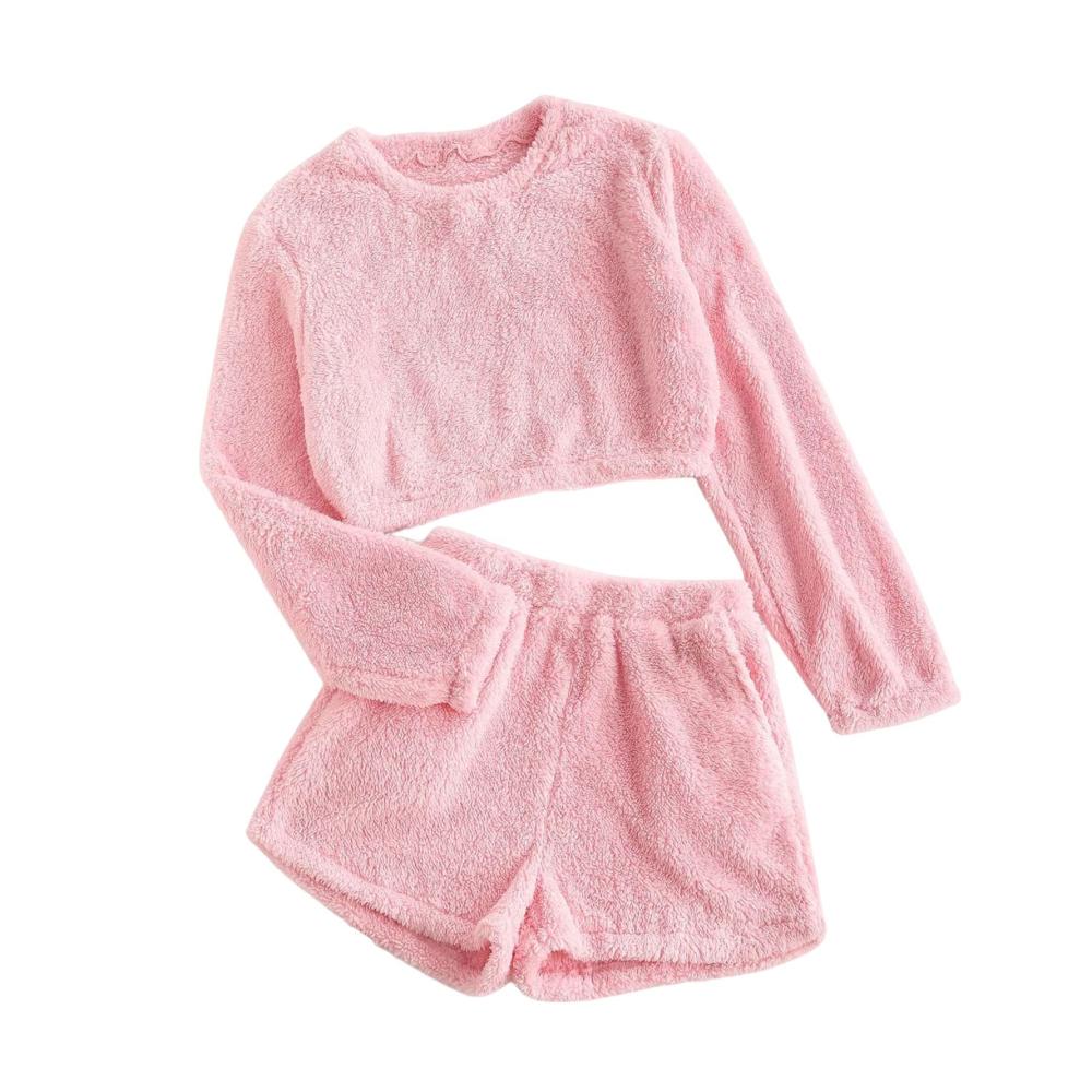 Damen Schlafanzug aus Korallen-Fleece – Bauchnabelfrei Exquisite Verarbeitung Perfektes Geschenk für Freundin Freundin Tochter