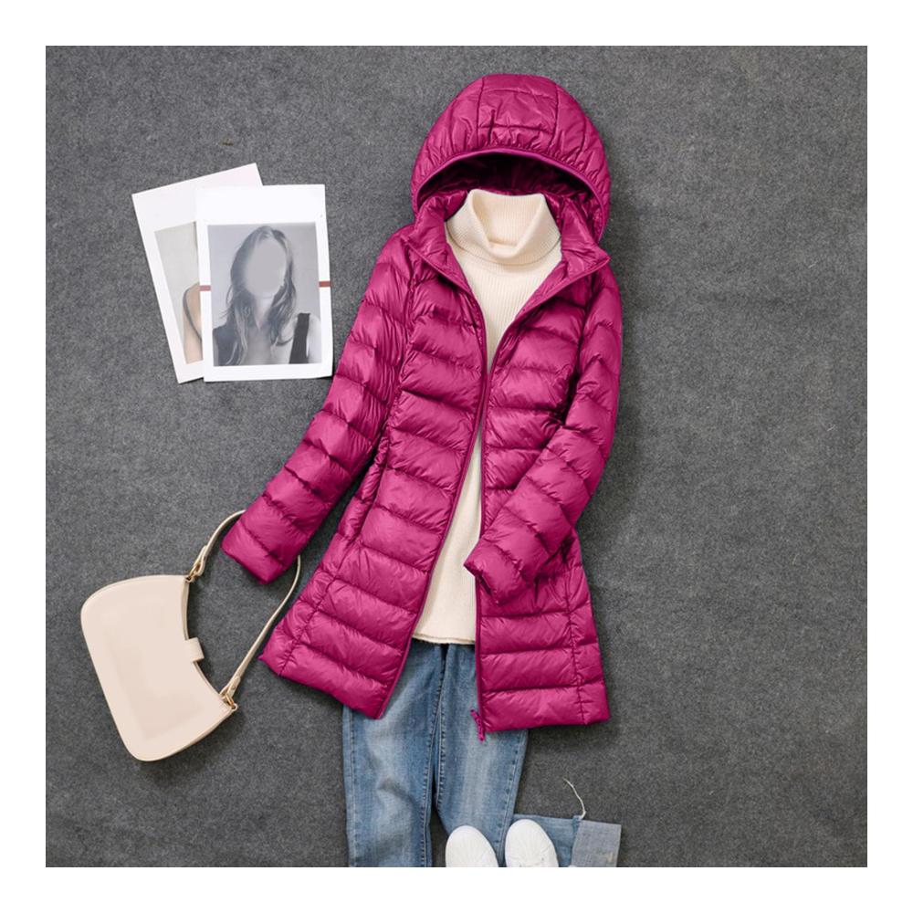 Daunenjacken Damen Lang - Leichte Steppjacke Wasserdicht & Winddicht - Warme Daunenmantel mit Reißverschluss abnehmbarer Kapuze - Slim Fit Pufferjacke Wintermantel für Frauen