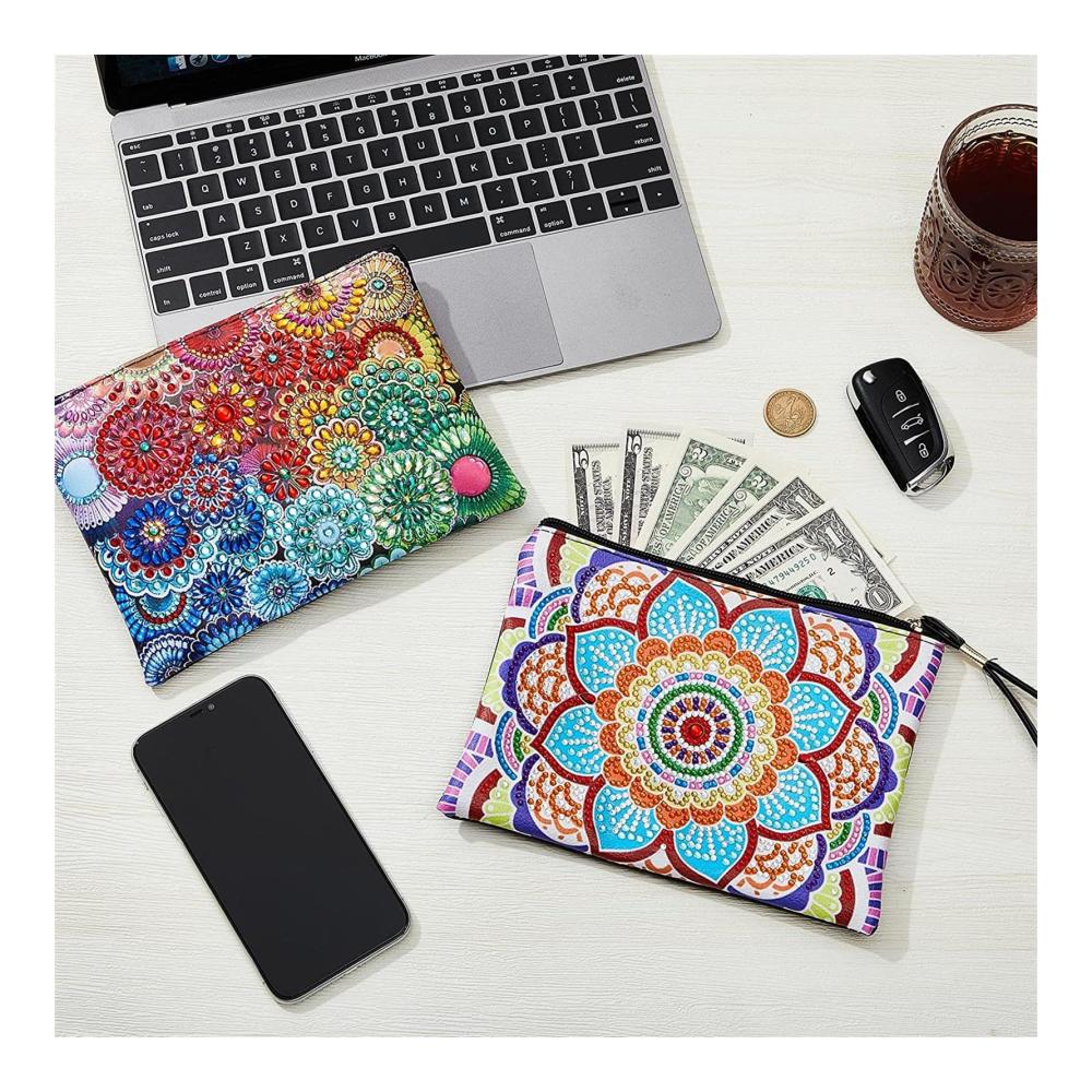 5D DIY Diamond Art Painting Clutch Set - 2 Stylish VIONNPPT Handbags with Chain Ideal Makeup & Travel Gift for Women and Girls