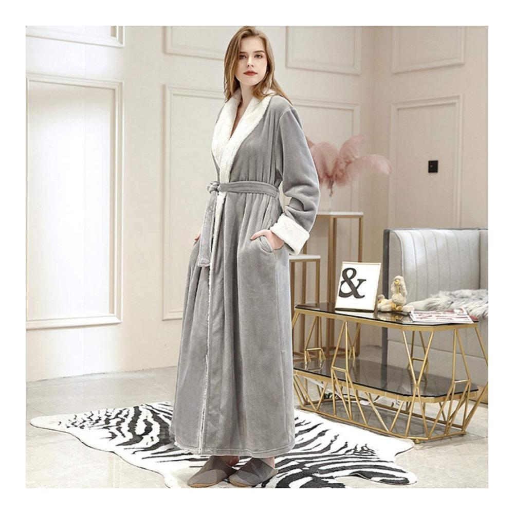 Winter-Bademantel-Set Plus Size Herren Kimono & Damen Morgenmantel aus Kuschel-Flanell und Korallenfleece – Stilvolle Nachtwäsche inklusive Grau Mit Kapuze