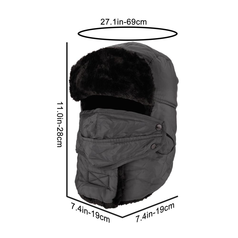Kunstfell Fliegermütze mit Gesichtsmaske & Ohrenklappen | Winter Unisex Trappermütze für Eislauf Skifahren & Outdoor