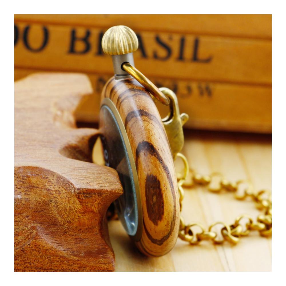Handgefertigte Holz-Taschenuhr mit 37 cm langer Kette - Römisches & Digitales Zifferblatt Quarz - Für Damen und Herren