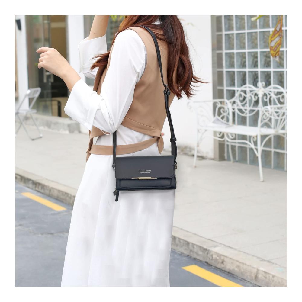 Messenger-Bags Damen Kleine Umhängetasche mit Vielen Kartenfächern Crossbody Schultertasche für Reisepass und Handy Geldbörse Portemonnaie in Schwarz