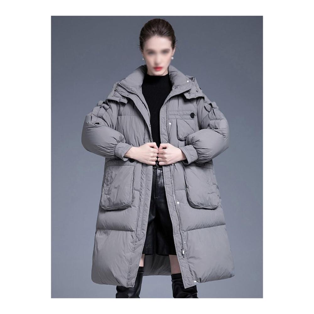 Weiße Damen Daunenjacke über dem Knie | Winter-lose Verdickte Entendaunenjacke (D Medium