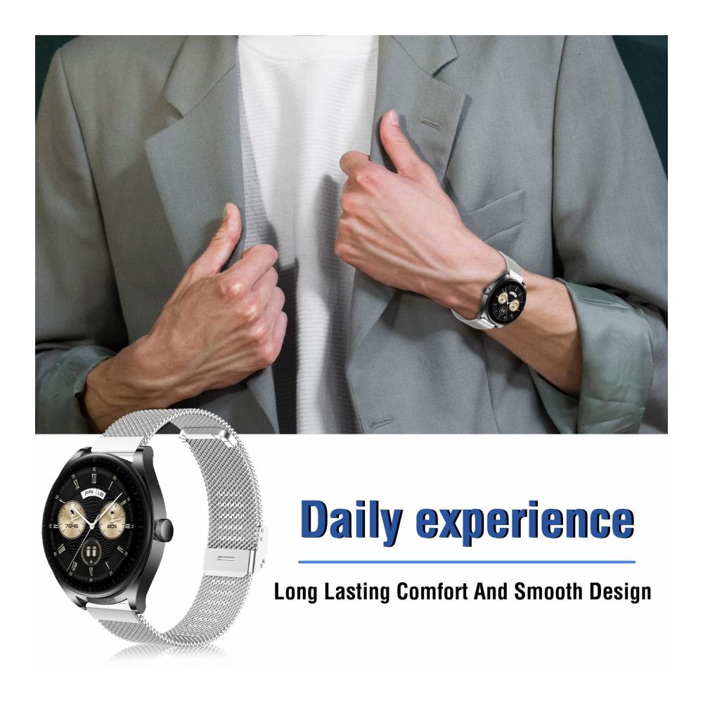 22mm Edelstahl Mesh Uhrenarmband Ersatz für Huawei Watch Buds GT 3 Pro Watch 3 - Silber