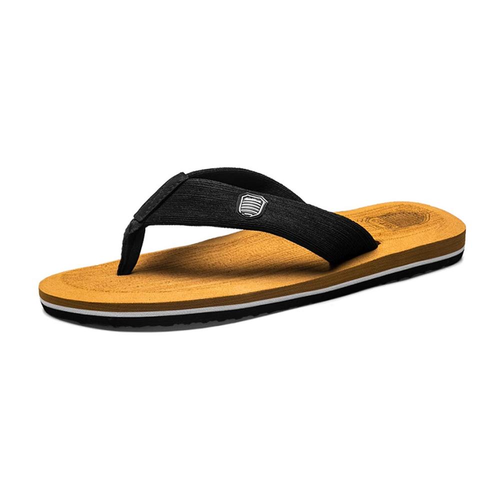 Leichte Unisex Zehentrenner Bequeme Badelatschen & rutschfeste Flip Flops für Herren und Damen in Gelb - Sommer Hausschuhe in Größe 35 EU