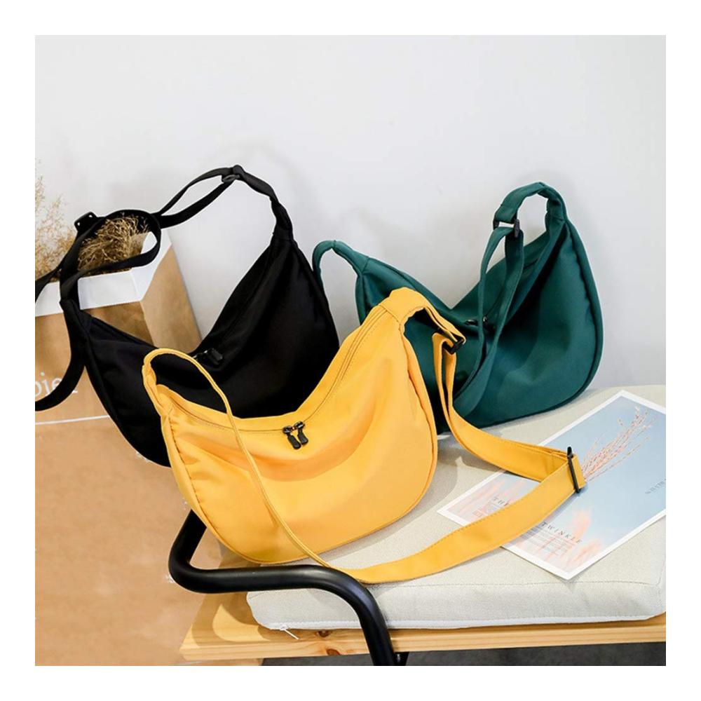 Schwarze Damen Nylon Umhängetasche – Stilvolle Messenger-Bag für Studentinnen Ein-Schulter-Dumpling-Design Modische One-Shoulder-Umhängetasche