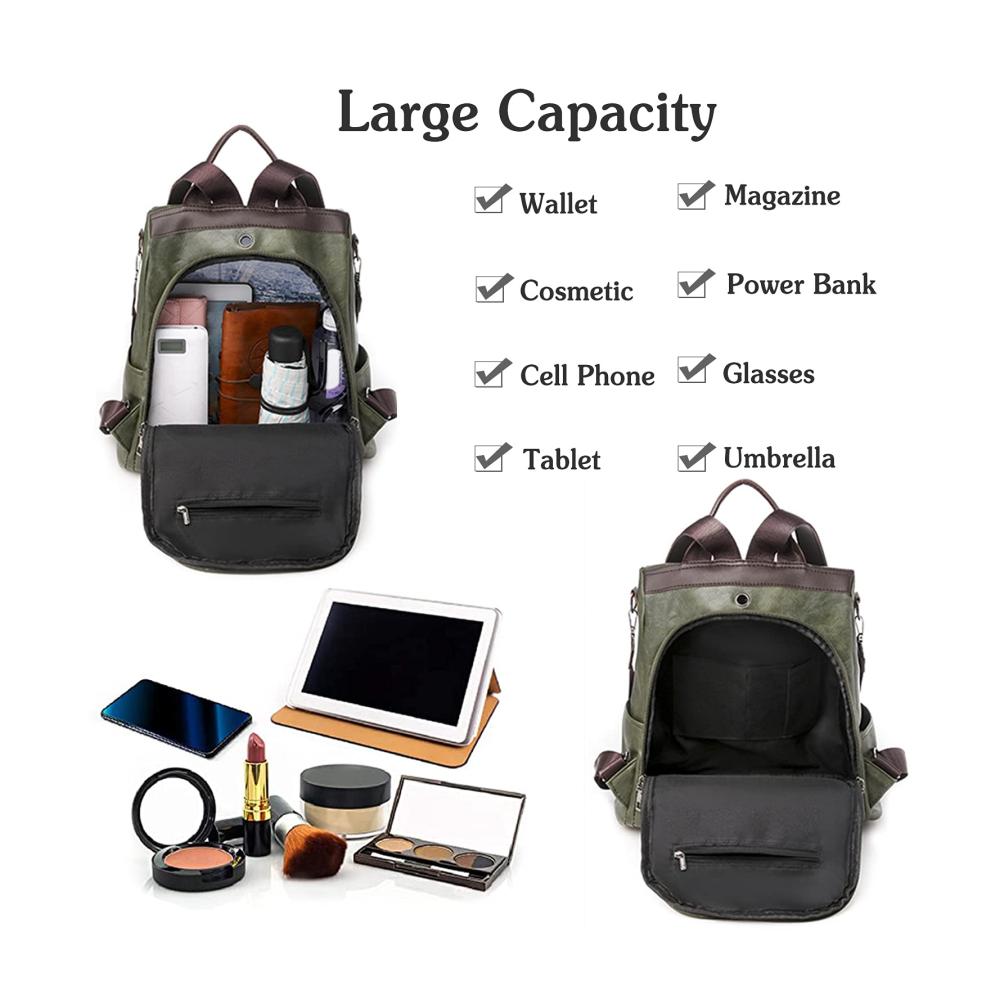 Damen Rucksackhandtasche Stilvolle Anti-Diebstahl Schultertasche mit Kopfhörerloch - Wasserdichtes PU-Leder ideal für Schule Arbeit und Reisen
