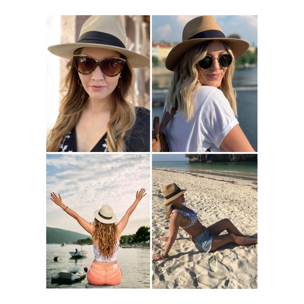 Panama Hut Sommer Strohhut für Herren und Damen - Rollbarer Fedora mit UV-Schutz A-Beige-FK L
