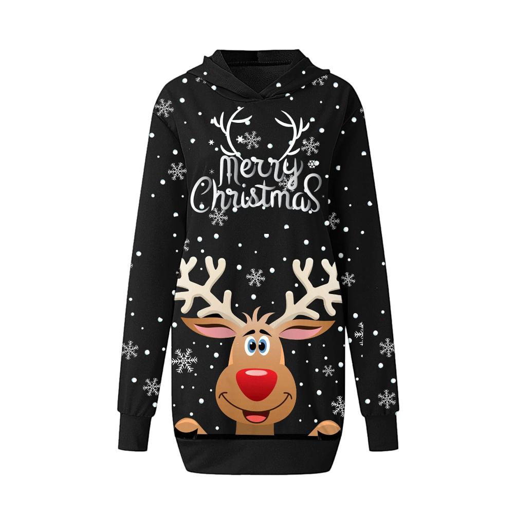 Weihnachtskleid Damen Große Größen | Fahrausweishüllen | 3D Gedruckt mit Weihnachtsmotiv | Weihnachtspullover Christmas Dress | Weihnachts Hoodie Longpullover | Warmes Sweatshirt für Damen | Festliche Geschenkidee