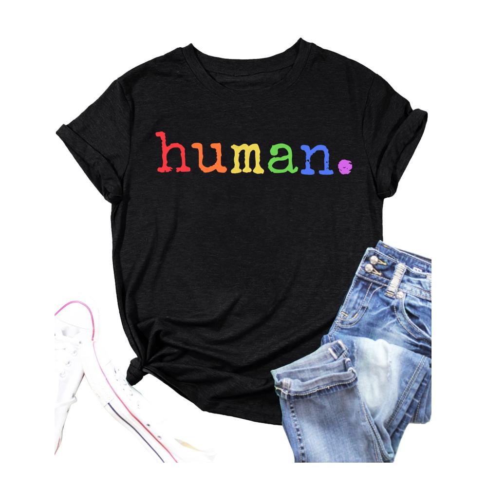 LGBTQ Pride T-Shirt für Damen mit Regenbogen Grafik | Kurzarm Human Letter Print Shirt für Gleichheit