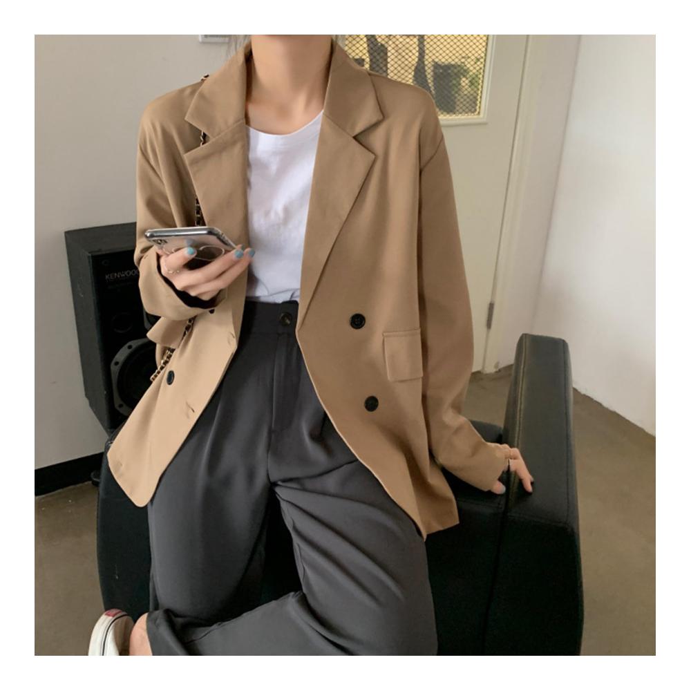 Damen Blazer Langarm Lose Passform Casual Anzugjacke in Solider Farbe mit Knopfleiste - Trendige Strickjacke für Frauen