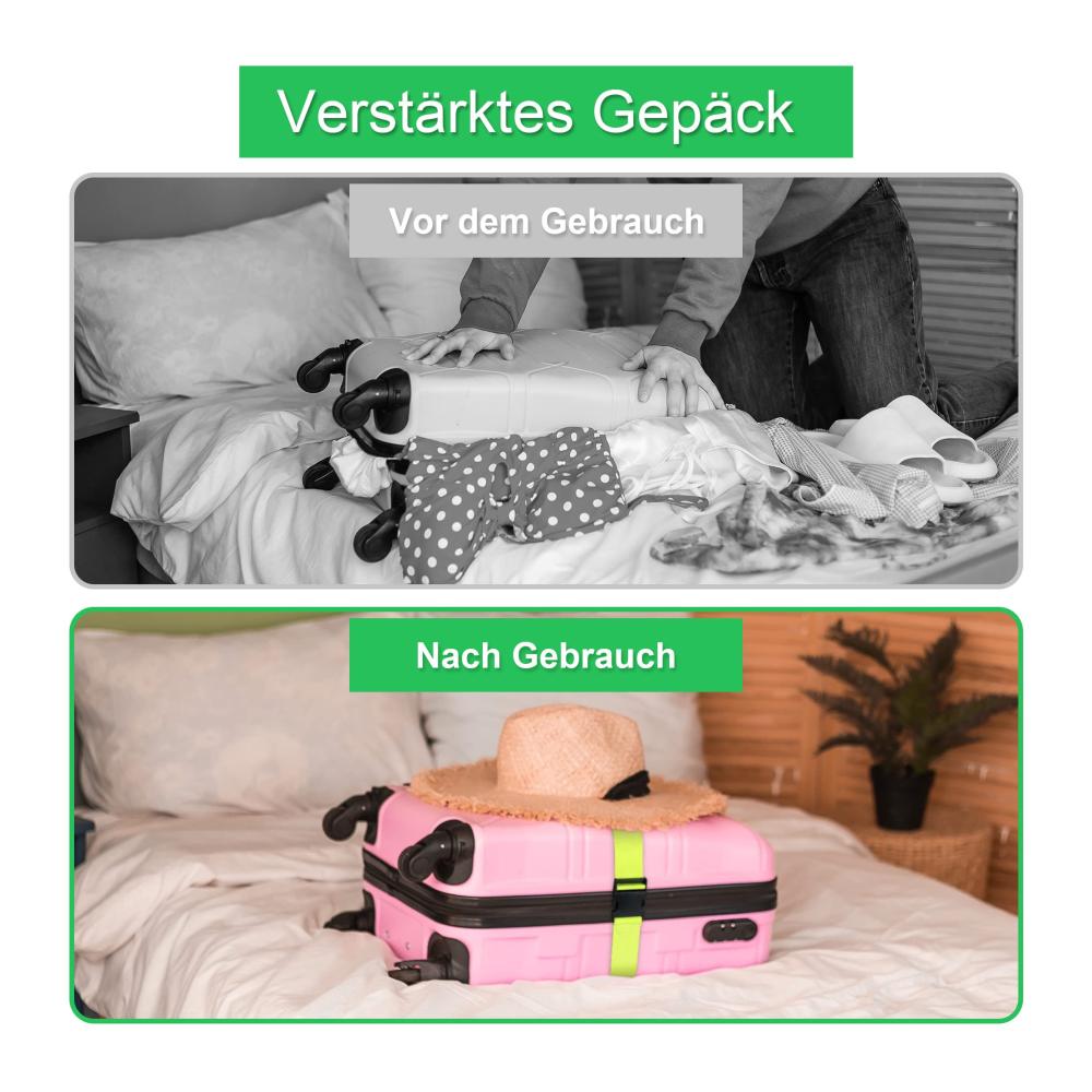 Koffer- & Taschenanhänger Set 4 Koffergurte 2 leuchtende Kofferanhänger mit Adressschild einstellbare Kofferbänder für 18-32 Zoll Koffer in Grün und Rosa