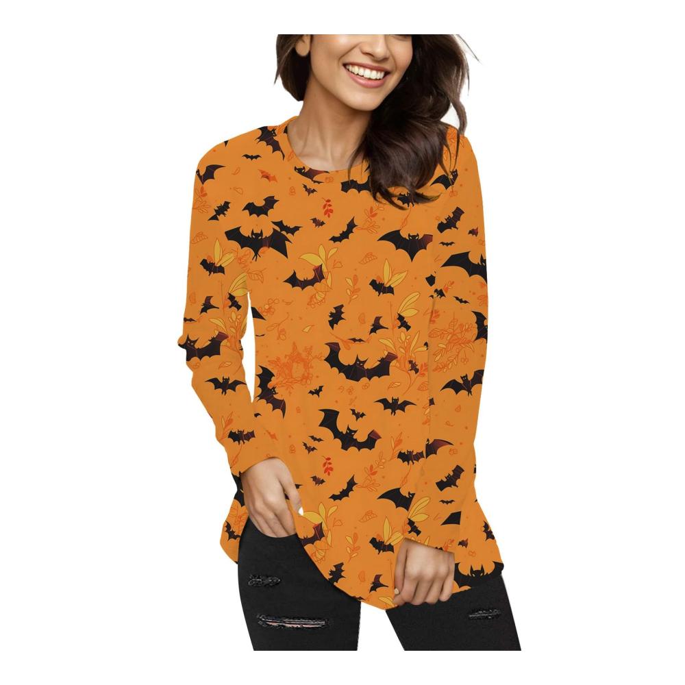 Halloween Langarmshirts Damen Witzig Bedruckte Casual Tops mit Rundhalsausschnitt Weich und Stilvoll – Basic Blusen für Komfort und Lockeren Stil Ideal als Longsleeve Sweatshirts oder Laufshirt