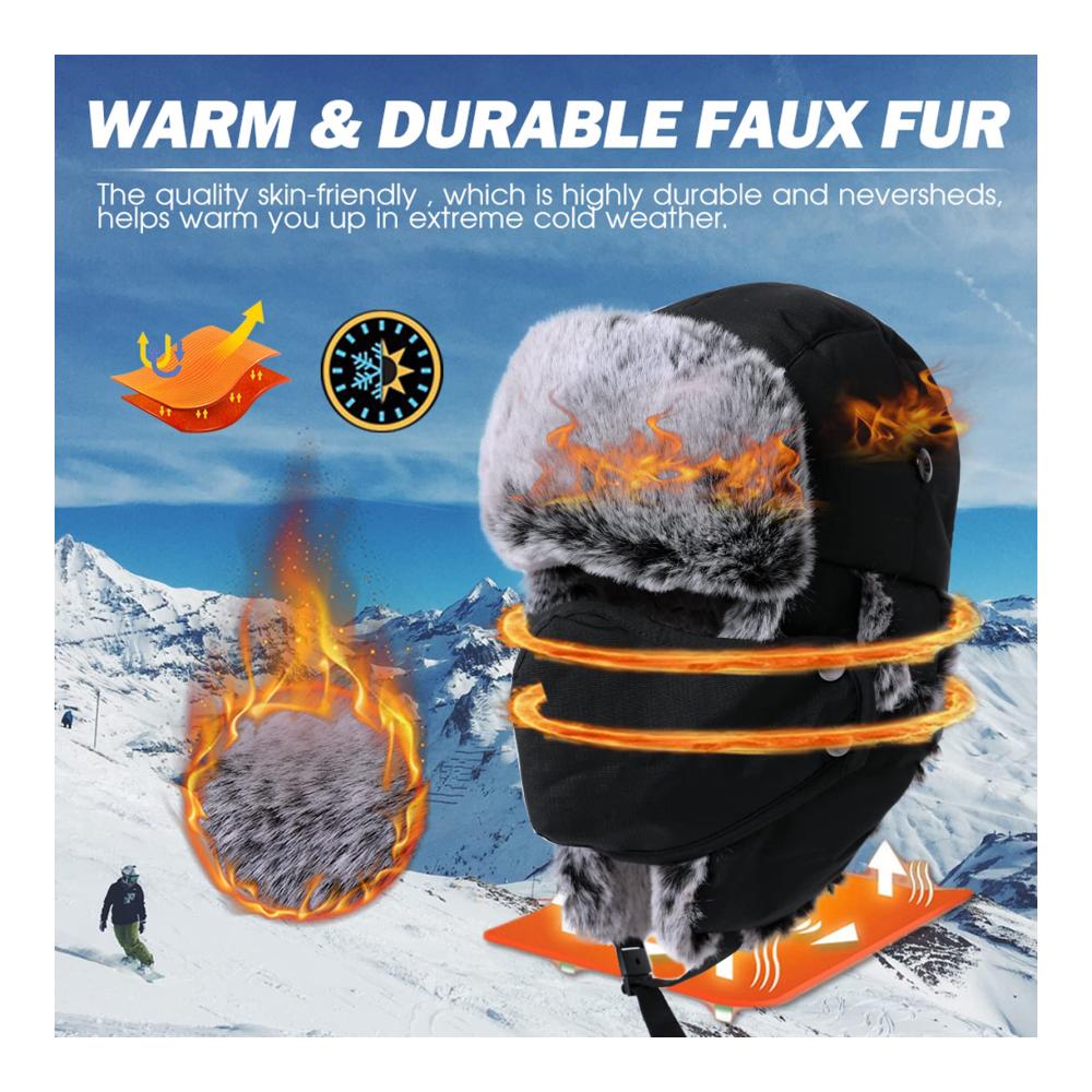 Fliegermützen Herren - Wasserdichte Wintermütze mit warmem Fell und Pelzbesatz
