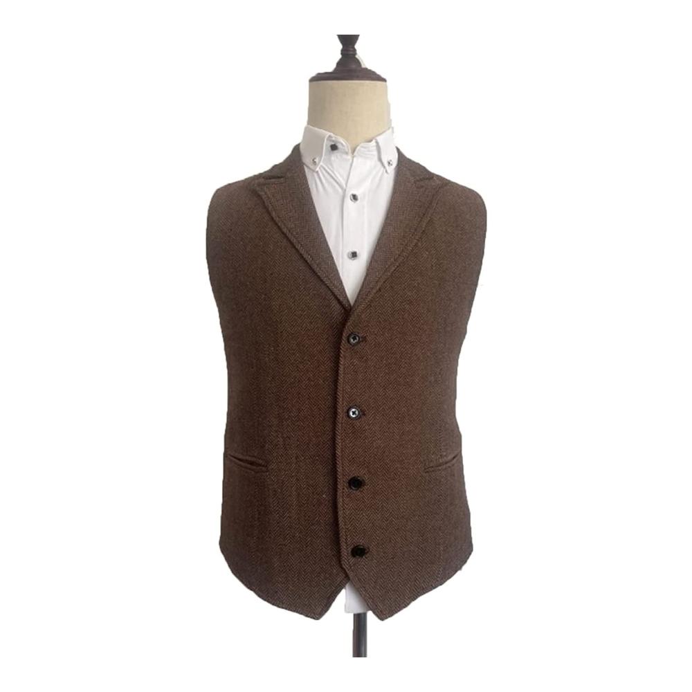 Herren Anzugweste in Braun Einreiher-Design mit Echten Taschen Formelle Kleidungsweste in Größe M (XS-3XL