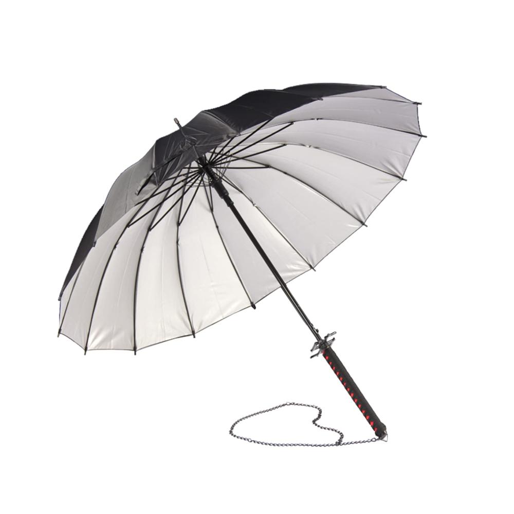 43-Zoll Stockschirm Samurai-Regenschirm mit Langem Griff Cosplay-Waffenrequisiten Sonnenschutz und Handschutz - Schwarzkleber Legierungs-Handschutz Massivholzgriff