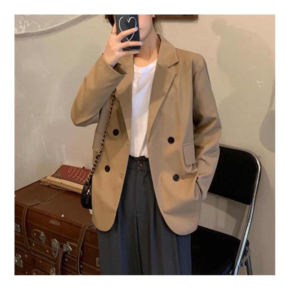 Damen Blazer Langarm Lose Passform Casual Anzugjacke in Solider Farbe mit Knopfleiste - Trendige Strickjacke für Frauen