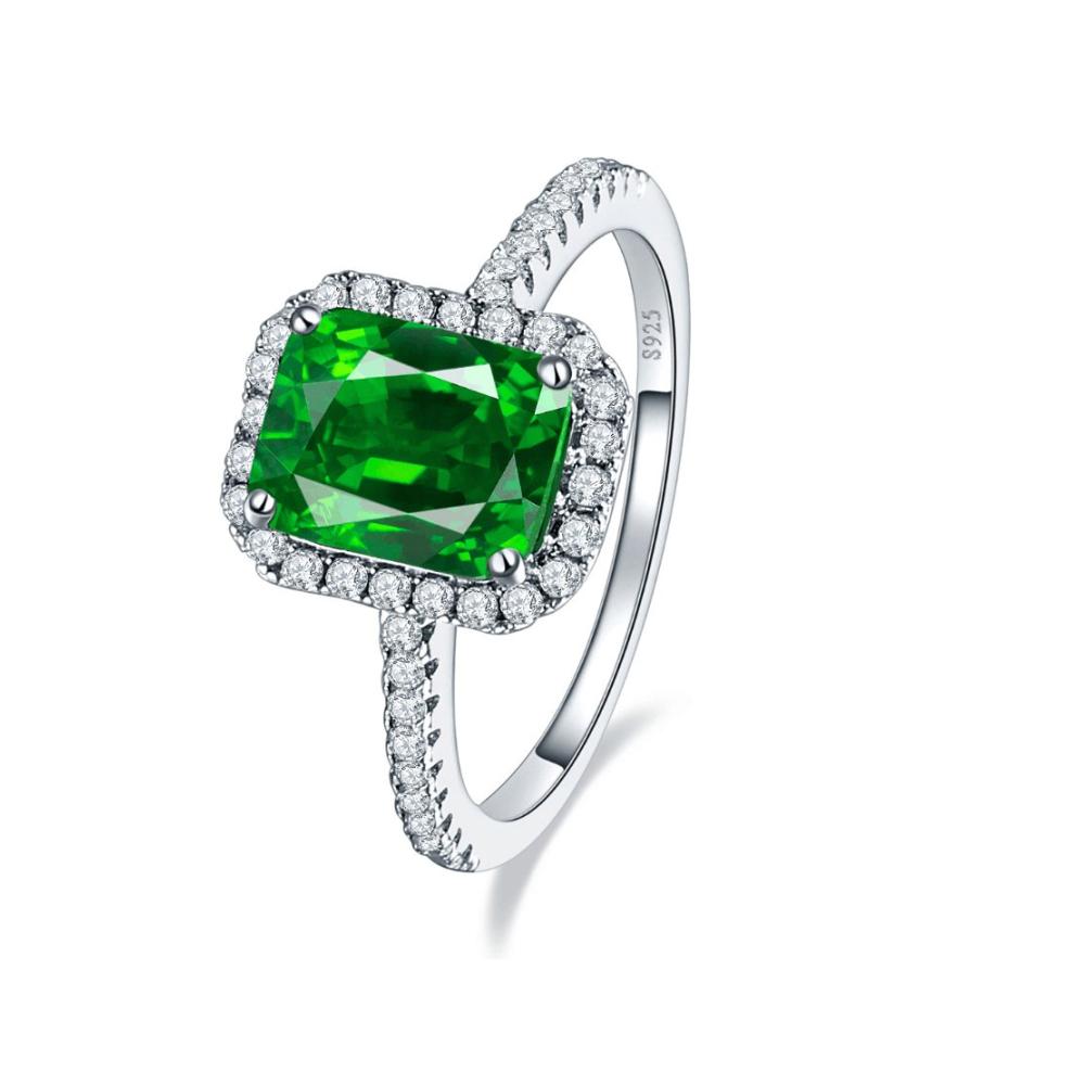 925 Sterling Silber Verlobungsring mit 3.6 CT Smaragd Cut – Grüner Damenring als Geschenk für Frauen