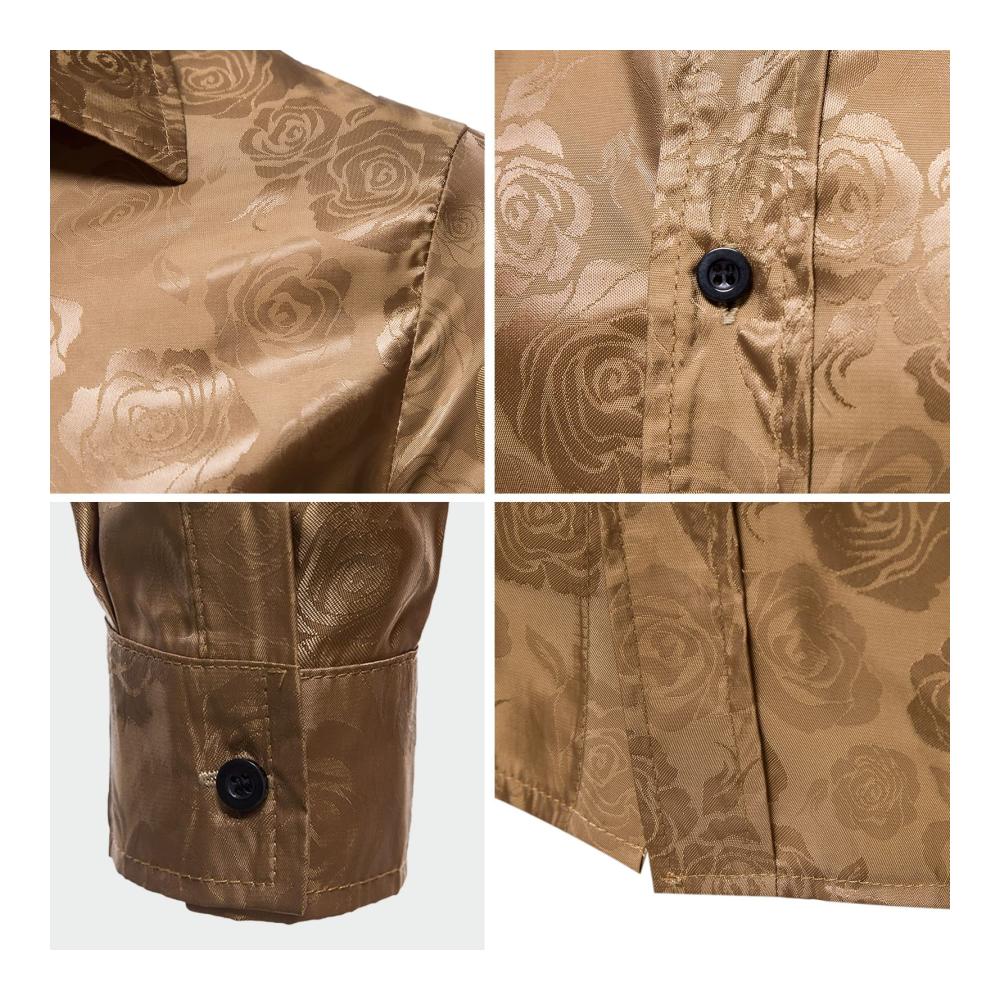 Herren Freizeithemd Langarm Blumenmuster Satin Button-Down - Perfekt für Party Bar Hochzeit
