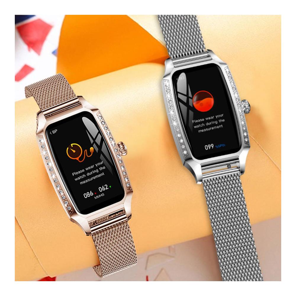 Elegante Damen Fitnessuhr mit Strass-Design | Silberne Smartwatch mit Voll-Touchscreen Blutdruckmessung Schlafmonitor Pulsuhren Schrittzähler Kalorienzähler | Luxus Sportuhr und Fitness Tracker
