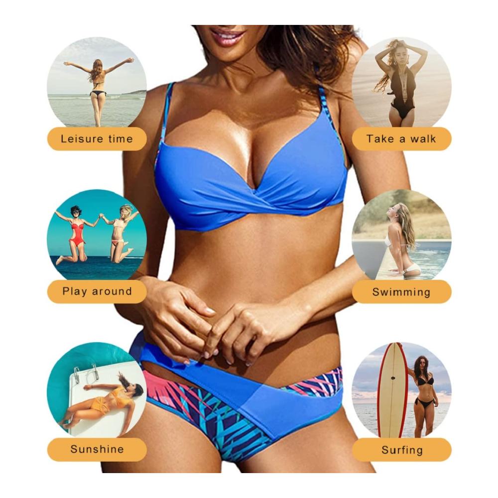Damen Bikini Set Push Up V-Ausschnitt Oberteil Farbblock Neckholder Bikini mit Ties-up Niedrige Taille Bikinihose - Zweiteiliger Strandbikini von Joligiao Bademode