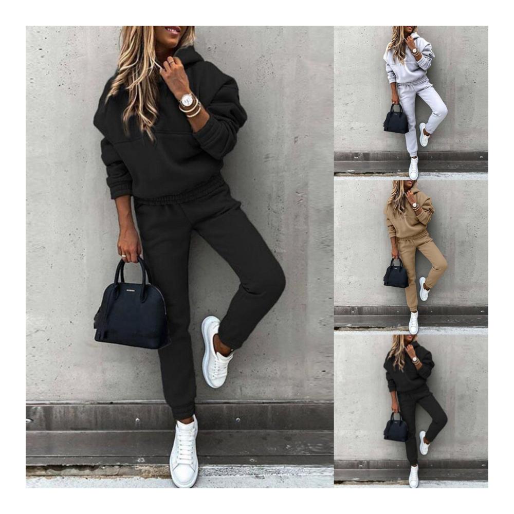 Damen Trainingsanzug 2-teiliges Sportbekleidungsset mit Kapuzenpullover und High Waist Jogginghose - Perfekter Freizeitanzug für Fitness und Streetwear